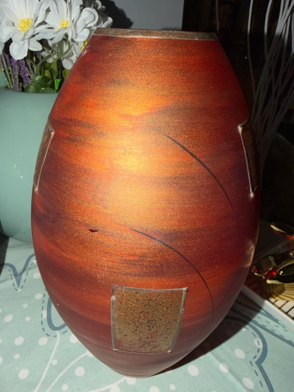 Rustic Burnt Orange Decorative Ceramic Vase